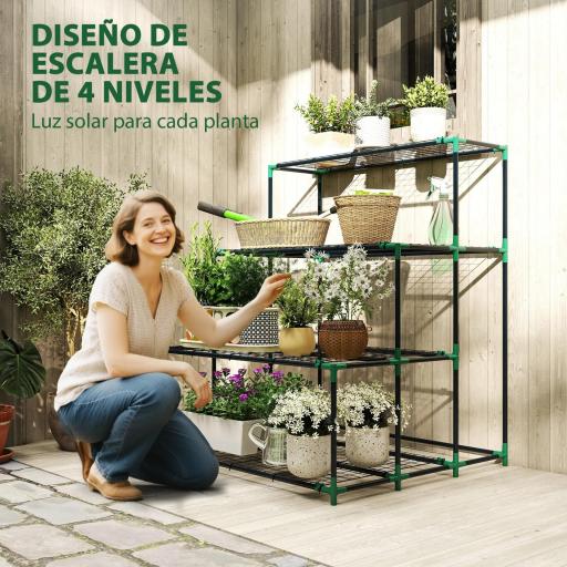 Soporte para Plantas de 4 Niveles con Diseño Escalera y Estructura Metálica Resistente para Interior y Exterior Verde [2]