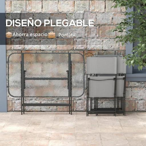 Conjunto de Mesa y 4 Sillas de Jardín Plegable con Mesa de Vidrio Templado Estilo Moderno para Terraza Patio Gris [4]