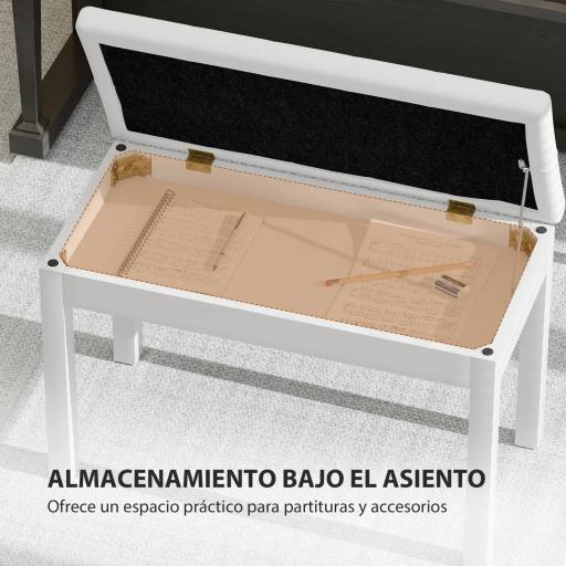 Taburete de Piano Banco de Teclado con Espacio de Almacenamiento Bajo del Asiento de Cuero Sintético 76x36x50 cm Blanco [5]