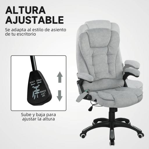 Silla Oficina con Masaje de 6 Puntos con Función Basculante con Calefacción Altura Ajustable 65x71x110-120 cm Gris [5]