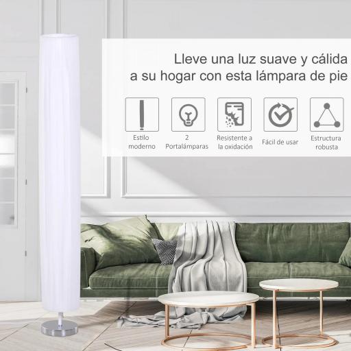 Lámpara de Pie Moderna para Dormitorio Comedor Salón (2 E27 Bombilla) Interruptor de y Bajo Consumo con Base de Acero Inoxidable 120 cm Blanco [4]