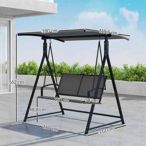 Columpio de Jardín de 2 Plazas con Toldo Ajustable y Estructura Triangular de Metal Carga 220 kg 160x112x162 cm Gris [1]