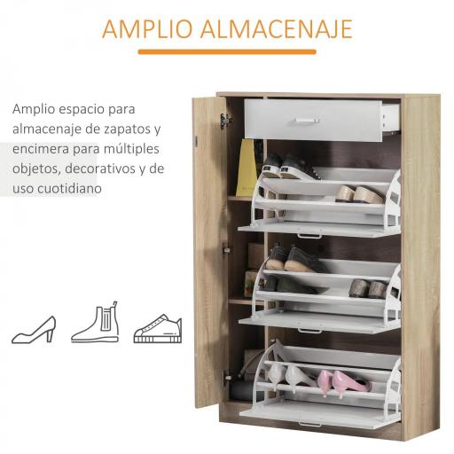 Mueble Zapatero de 3 Puertas para 18-27 Pares de Zapatos Zapatero Moderno con Cajón y Puerta 84x30x132 cm Natural [4]