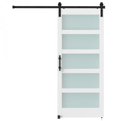 Puerta Corredera Interior 91x213 cm con Kit de Montaje, MDF y Vidrio Esmerilado, Riel y Herrajes, Blanco [9]
