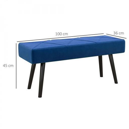 Taburete Pie de Cama Multifuncional con Pies de Acero y Asiento Acolchado para Entrada Pasillo 100x36x45 cm Azul Oscuro [1]