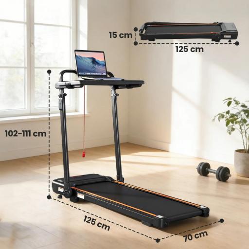 Cinta de Correr Plegable con Escritorio Extraíble 2.5HP 1-12 KM/H Pantalla LED Manillar y Soporte para Móvil Negro [1]