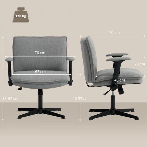 Silla de Oficina Piernas Cruzadas con Reposabrazos Abatible Asiento Ancho sin Ruedas Altura Ajustable Giratoria Gris [1]