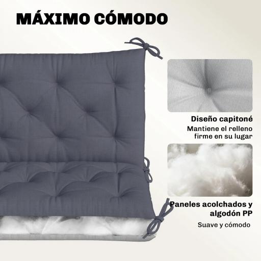 Cojín para Banco de Jardín con Respaldo, 150x98x8 cm, Colchón de Banco de 3 Plazas para Interior y Exterior con Relleno Grueso y Cintas de Sujeción, para Columpio, Terraza, Balcón Gris Oscuro [5]