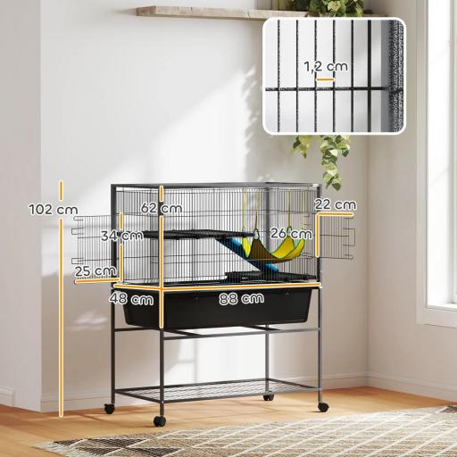 Jaula para Animales Pequeños de 3 Niveles con Rampas Antideslizantes Puertas Amplias y Ruedas con Freno 88x48x102cm Gris [1]