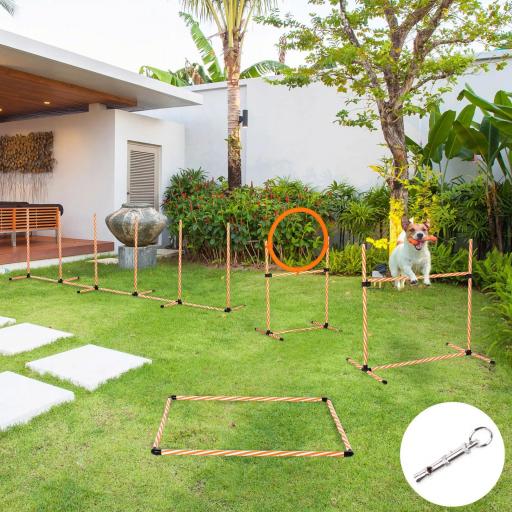 Set Agility para Entrenamiento de Perros con Slalom Obstáculos Ajustables Silbato y Bolsa de Transporte