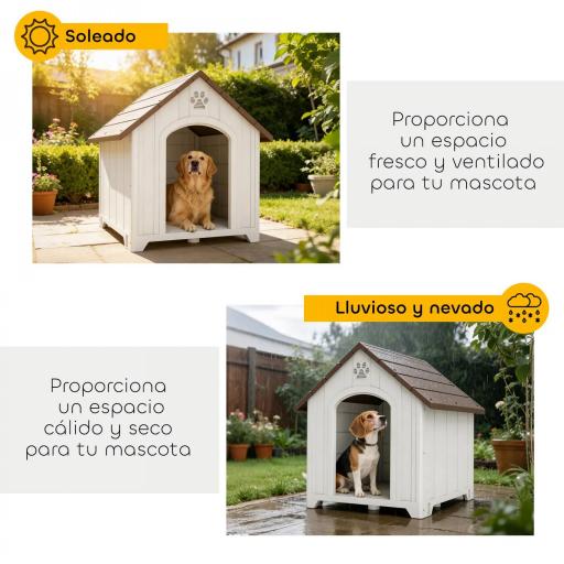 Caseta para Perros Exterior Casa para Perros Grandes de Plástico con 2 Ventanas Base Elevada Estacas Marrón Oscuro [4]