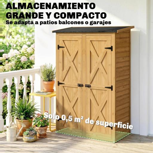Caseta de Jardín de Madera 115x53x156 cm Armario para Herramientas con Puertas Dobles y Estantes Techo Inclinado Marrón [4]