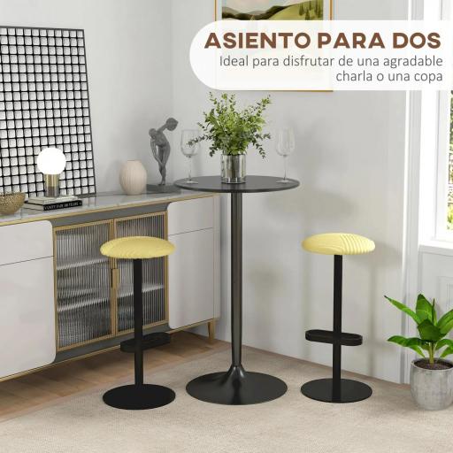 Mesa Alta de Bar Redonda Mesa de Cocina Moderna con Encimera Laminada y Marco de Acero para 2 Personas Ø60x102 cm Negro [2]