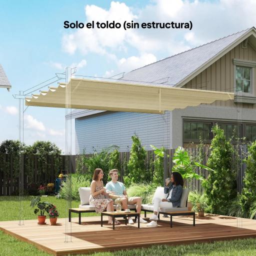 Cubierta para Techo Retráctil de 3,5x2,6m para Pérgola 4x3 Tela de Repuesto con 10 Orificios de Drenaje Crema [6]
