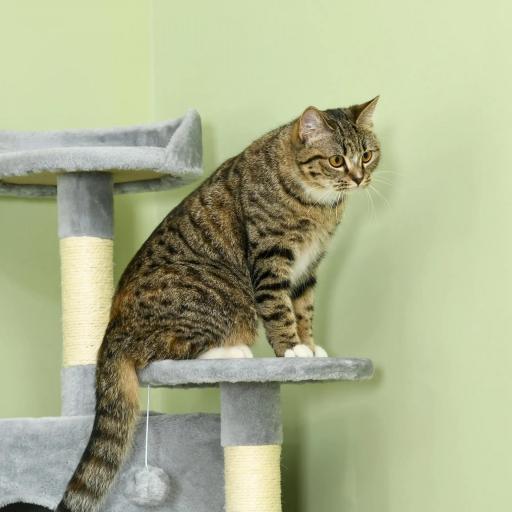 Árbol Rascador para Gatos 200 cm Torre para Gatos con 2 Cuevas 2 Hamacas Cama Postes de Sisal 60x60x200 cm Gris [7]