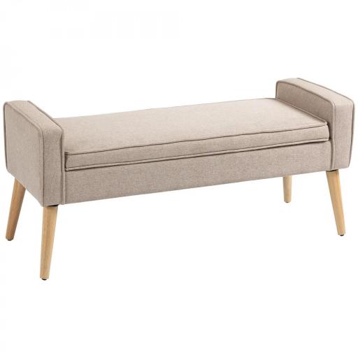 Baúl de Almacenaje Tapizado en Lino con Tapa Abatible y Patas de Madera para Dormitorio Salón 20x45x54 cm Beige [8]