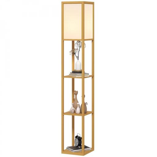 Lámpara de Pie con Estantes de Almacenaje Bombilla E27 para Salón Dormitorio Oficina Natural [10]