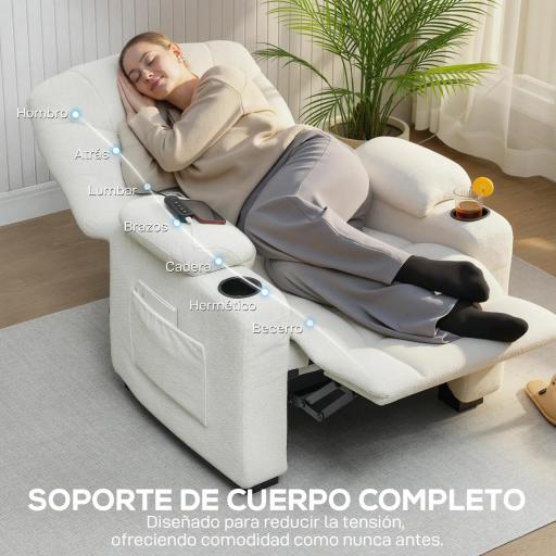 Sillón Relax Reclinable Eléctrico Silencioso con Función Memoria Reposapiés Mando a Distancia Bolsillos Laterales Crema [5]