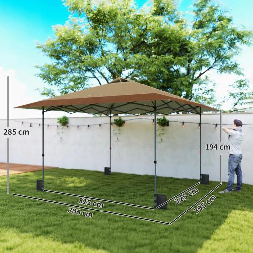 Carpa Plegable Pop-up 4x4 m con Bloqueo Central UPF50+ Altura Ajustable Bolsas de Arena y Bolsa con Ruedas Beige y Café [1]