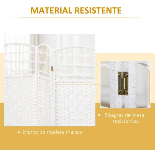 Biombo Separador de Ambientes de 4 Paneles Plegable de Cuerda de Papel 160x170cm Decoración para Dormitorio Salón Blanco [5]