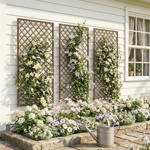 Juego de 3 Enrejados de Jardín de Mimbre Soportes para Plantas Trepadoras con Parte Superior Plana 43x112 cm Natural