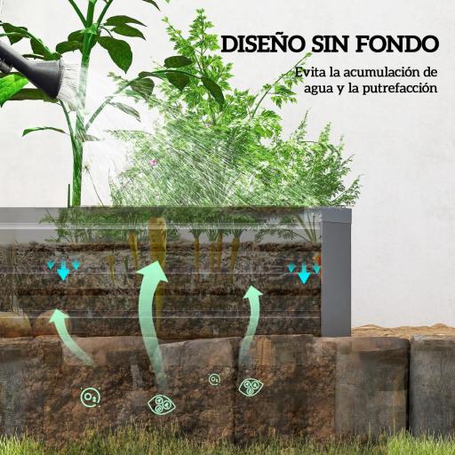 Jardinera Exterior Grande Rectangular de Acero Galvanizado Huerto Urbano con Base Abierta 240x60x30 cm Gris Oscuro [2]