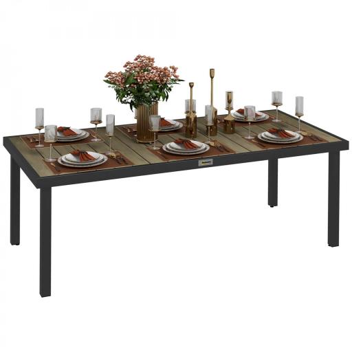 Mesa de Comedor Exterior 190x90x74 cm con Encimera de Listones y Estructura de Aluminio para Terraza Rústico y Negro [9]