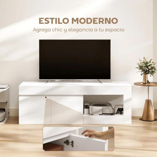Mueble de TV Moderno para Salón con 2 Puertas Estante Abierto para Televisión 60 Pulgadas 140x40x48 cm Blanco [2]