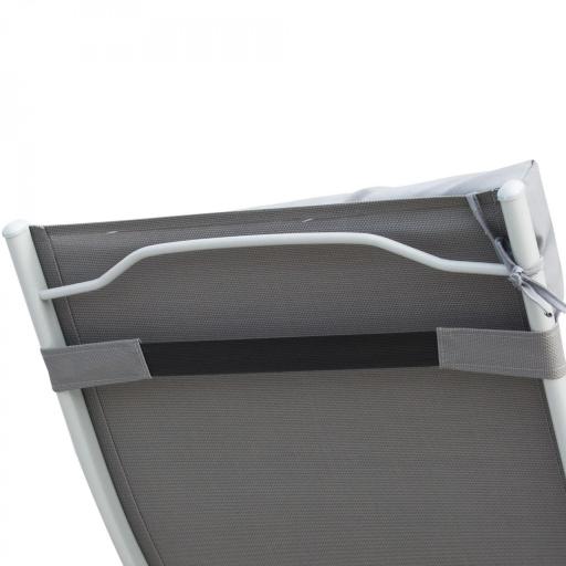 Tumbona Plegable de Jardín con Respaldo Ajustable en 7 Posiciones Cojín Cuerpo Entero y Cabeza 137x63,5x100,5 cm Gris [6]