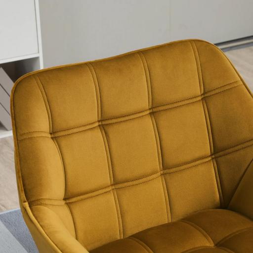 Butaca de Salón Moderna Tapizado en Terciopelo con Asiento Ancho Patas de Madera para Sala de Estar Amarillo [3]