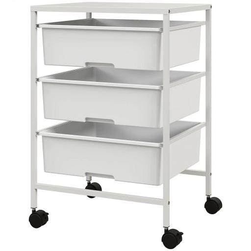 Carrito Auxiliar con Ruedas con 3 Cestas para Almacenamiento y Marco de Acero para Cocina Baño 40,8x33,5x60,5 cm Blanco [4]