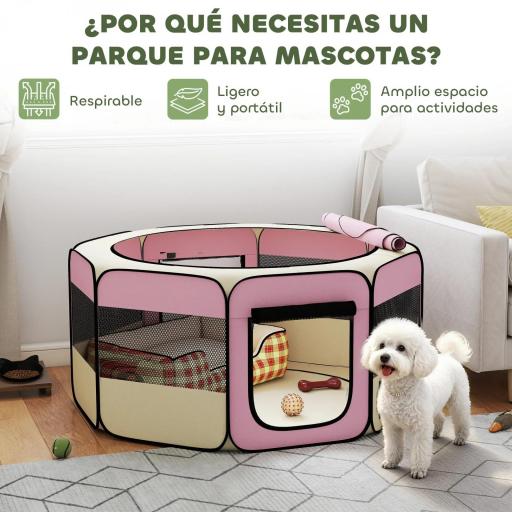 Parque Plegable para Perros y Gatos Corralito Portátil para Animales Pequeños Impermeable de Tela Oxford Ø120x58cm Rosa [2]