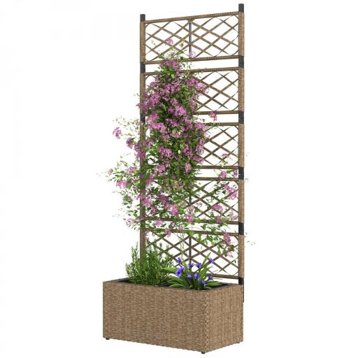 Jardinera Exterior Grande de Ratán con Enrejado y 2 Macetas Extraíbles para Plantas Trepadoras 57x30x150 cm Natural [9]