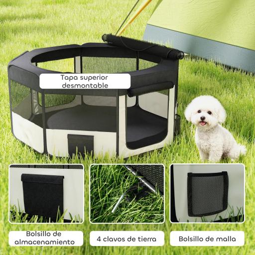 Parque Plegable para Perros y Gatos Corralito Portátil para Animales Pequeños Impermeable de Tela Oxford Ø90x41 cm Negro [3]
