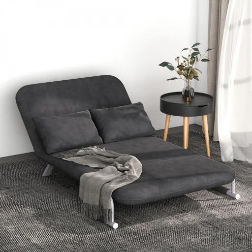 Sofá Cama de 2 Plazas con Respaldo Ajustable en 5 Posiciones Tapizado con Tacto de Ante y Cojines 111x80x78 cm Gris [6]