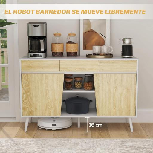 Aparador Moderno con Cajones Estantes Abiertos y Almacenaje Ajustable Para Sala o Comedor 120x39x77 cm Blanco y Natural [7]