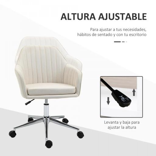 Silla de Oficina Silla de Escritorio Giratoria con Altura Ajustable y Reposabrazos para Estudio Tocador 61x59x96cm Beige [4]