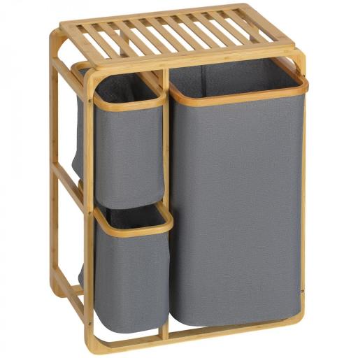 Cesto para Ropa Sucia de Bambú Cesta para la Colada con 3 Bolsas de Tela Extraíbles 50x32x69,7 cm Gris [9]