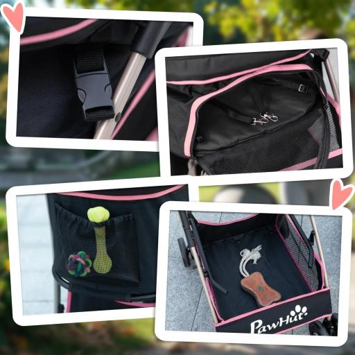 Carrito para Perros Pequeños 3 en 1 con Vagón Desmontable Cesta de Almacenaje Correas de Seguridad y Cojín Rosa [2]