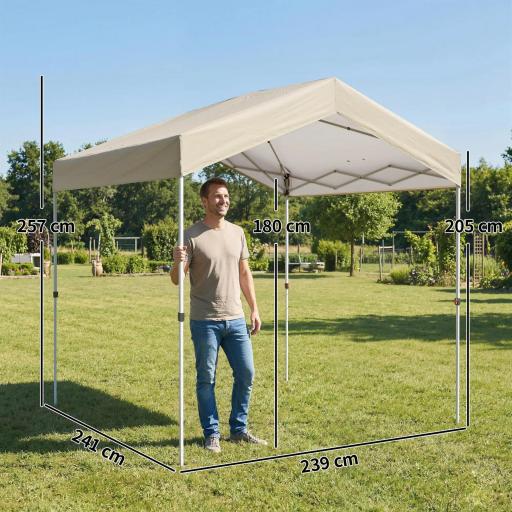 Carpa Plegable 2,4x2,4 m Pop-up UPF50+ Bloqueo Central Altura Ajustable Bolsa de Transporte Sacos Arena Beige [5]