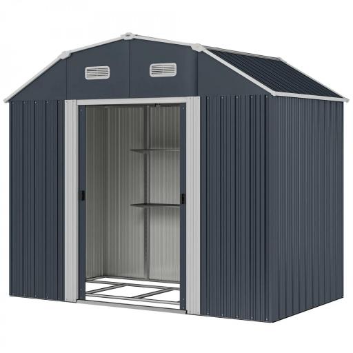 Caseta de Exterior Metálica 2,7 m² 238x132x198,5 cm con Base Estantes Ajustables 2 Puertas Corredizas y 2 Ventanas Gris [8]