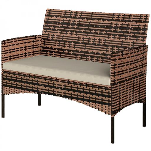 Sofá Exterior de Ratán de 2 Plazas Sofá Exterior de Jardín con Cojín Lavable Estructura de Acero para Balcón Caqui [8]