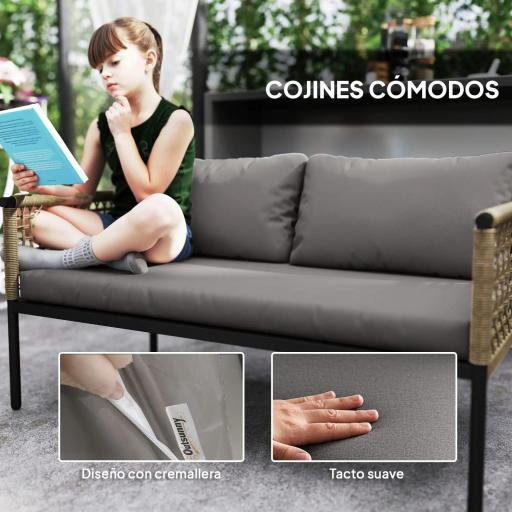 Conjunto de Muebles de Jardín 4 Piezas con Sofá Sillones Mesa de Centro y Cojines Natural y Gris [2]