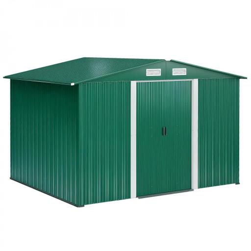 Caseta de Metálico 258x206x178 cm 5,3m² con Puertas Correderas y Ventilaciones para Almacenamiento de Herramientas Verde [8]