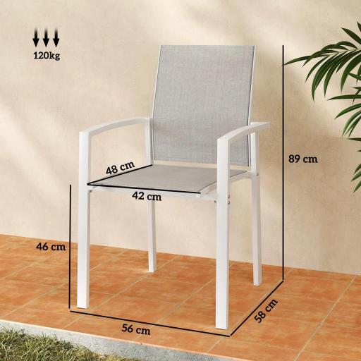 Juego de 2 Sillas de Jardín Exterior Apilables con Tela Transpirable Reposabrazos y Respaldo 56x58x89 cm Gris Claro [1]