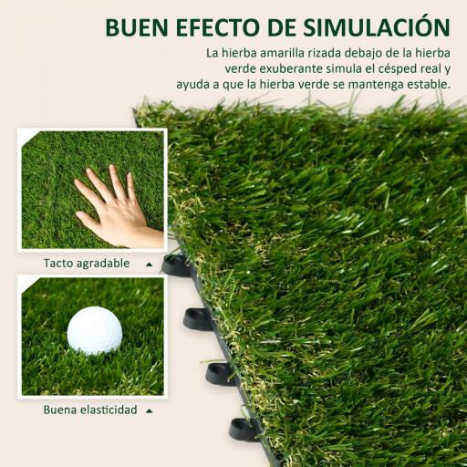 Césped Sintético de 10 Piezas Alfombra Césped Artificial 30x30 cm con Altura de Hierba 25 mm y Anti-UV Verde Oscuro [2]
