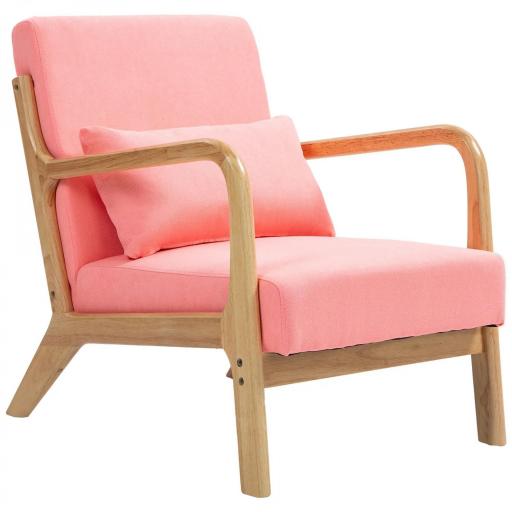Butaca Nórdica Sillón de Salón Acolchado con Reposabrazos Cojín y Marco de Madera de Caucho 61x78x76 cm Rosa [9]