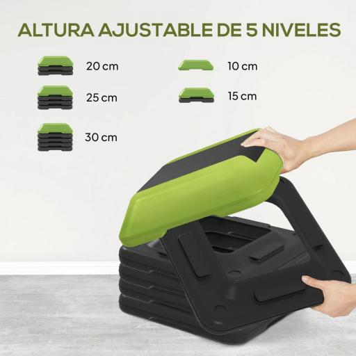 Step para Fitness Stepper Antideslizante con Altura Ajustable de 10/15/20/25/30 cm Carga 150 kg Verde [2]