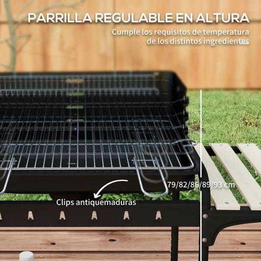 Barbacoa de Carbón con Ruedas Parrilla Ajustable en Altura Estantes y 6 Ganchos 103x47x95 cm Negro [7]