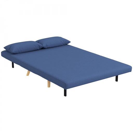 Sofá Cama de 2 Plazas Tapizado en Lino con Respaldo Ajustable en 5 Posiciones y 2 Almohadas 120x75x85 cm Azul Oscuro [9]